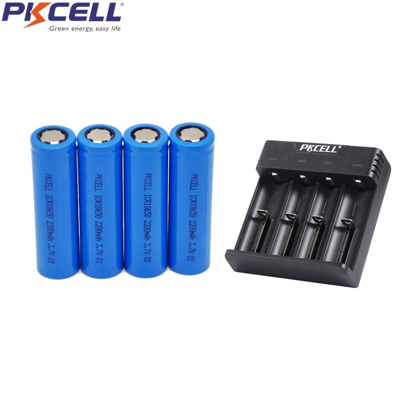 PKCELL ICR18650 3.7v li-ion Lithium Rechargeable Battery and charger for 18650 26650 21700 18350 AA AAA 3.7V lithium battery: 4PC with 8241