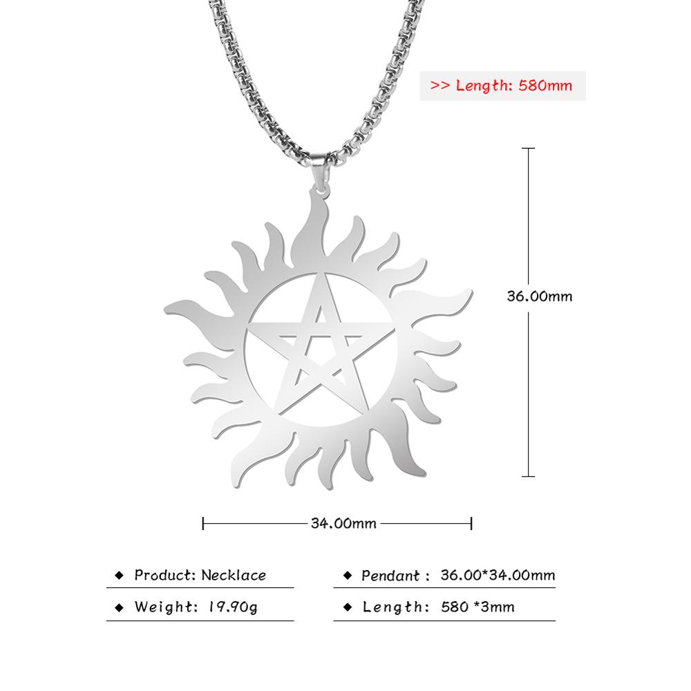 COOLTIME Supernatural Sun Pentagram Pendant Necklace for Women Men Stainless Steel Hollow Star Box Chain Necklaces Couple: Light Yellow Gold Color