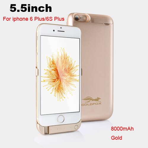 Battery Charger Case For iPhone 6 6 Plus 5000/8000mAh Backup Power Bank For iPhone 6 6s Portable External Battery Powerbank Case: Gold for i6p i6sp