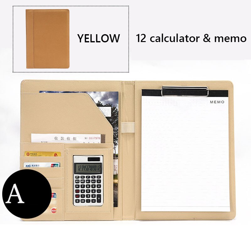 Datei Mappe A4 mit Taschenrechner Multifunktion Datei Papier Organizer Manager dokumentieren Pads Aktentasche Padfolio Tasche Geschäft Lieferungen: YellowA