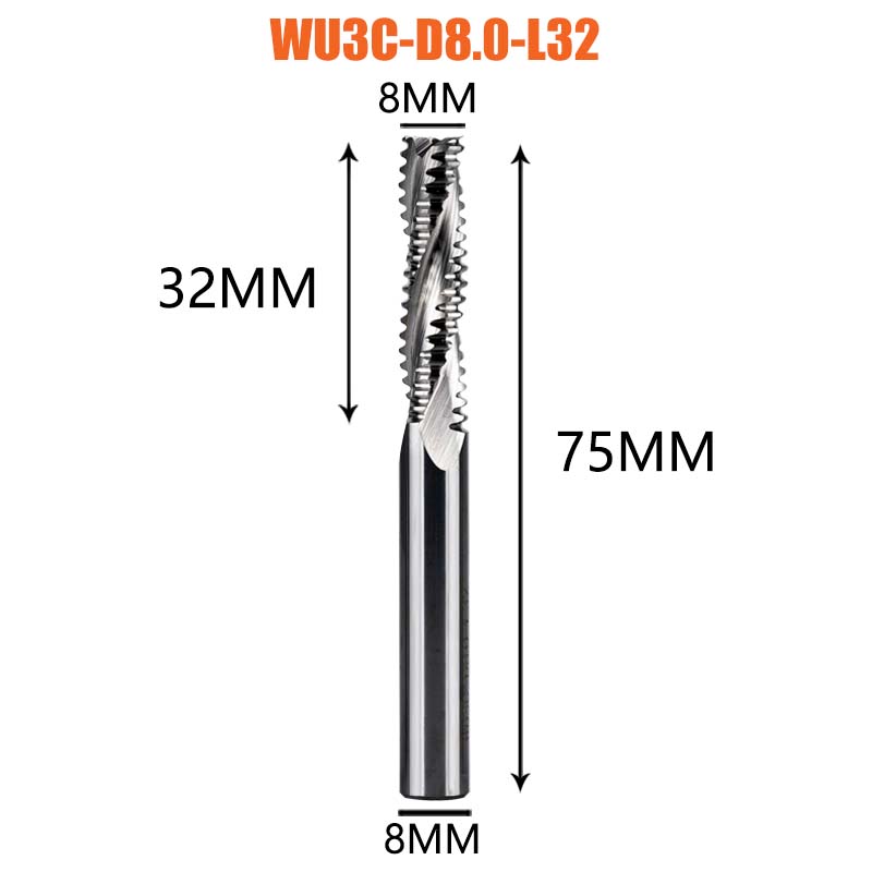 Dreanique, 1 unidad, 3 flautas, fresa de desbaste de alta resistencia de carburo sólido, 4mm-12mm, ranura para carpintería, CNC, grano grueso más rugoso: 30 mm