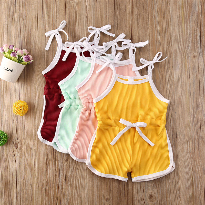 Sommer Art Baby Jungen Mädchen Strampler Overall Solide ärmellos Gürtel Overall Baumwolle Gestrickte lässig Kleidung 4 Farben