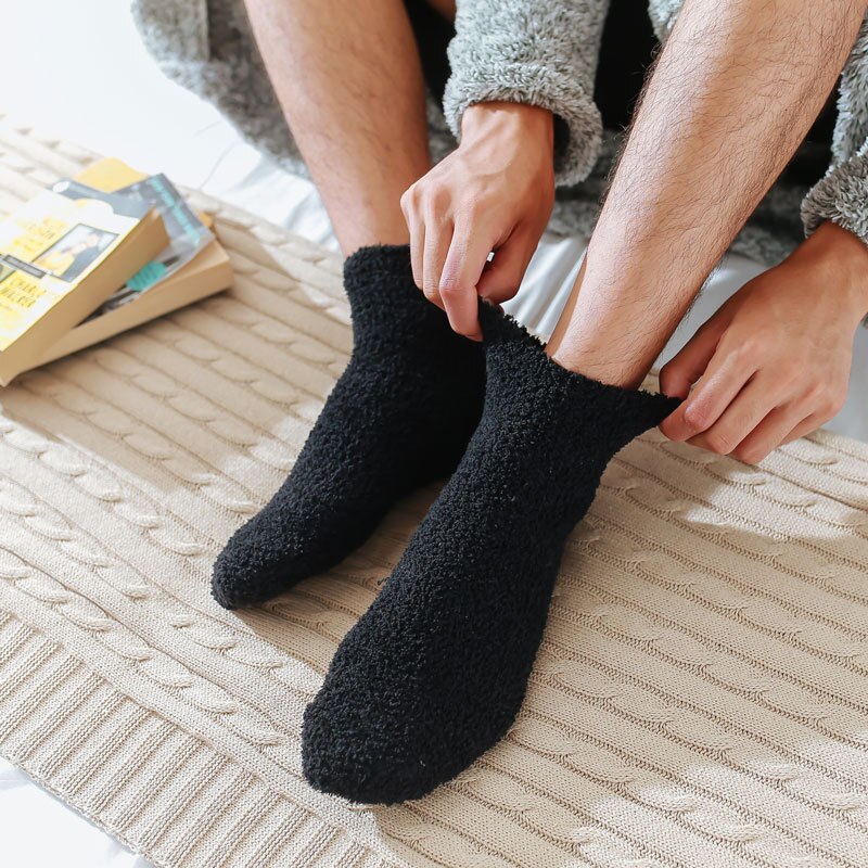 Chaussettes molletonnées pour hommes, chaudes, duveteuses, épaisses, décontractées, à la , blanches, noires, en molleton de corail
