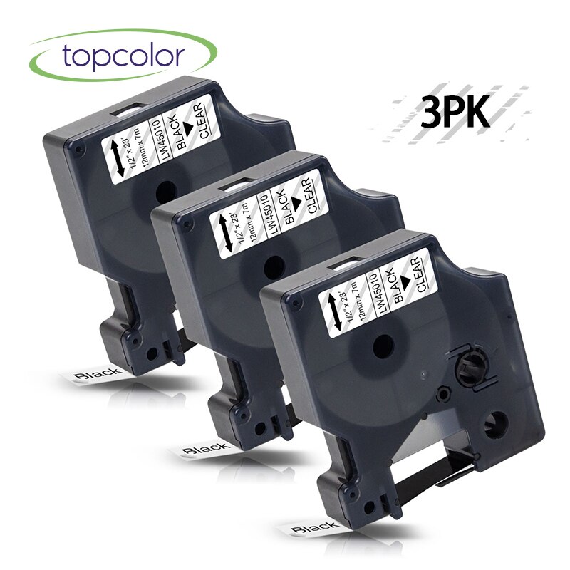 Topcolor 3PK 45010 Nastri di Etichette Sostituire DYMO D1 Stampante Nastro Nero su Trasparente 12 millimetri per DYMO Label Maker LabelPoint 250 300 350