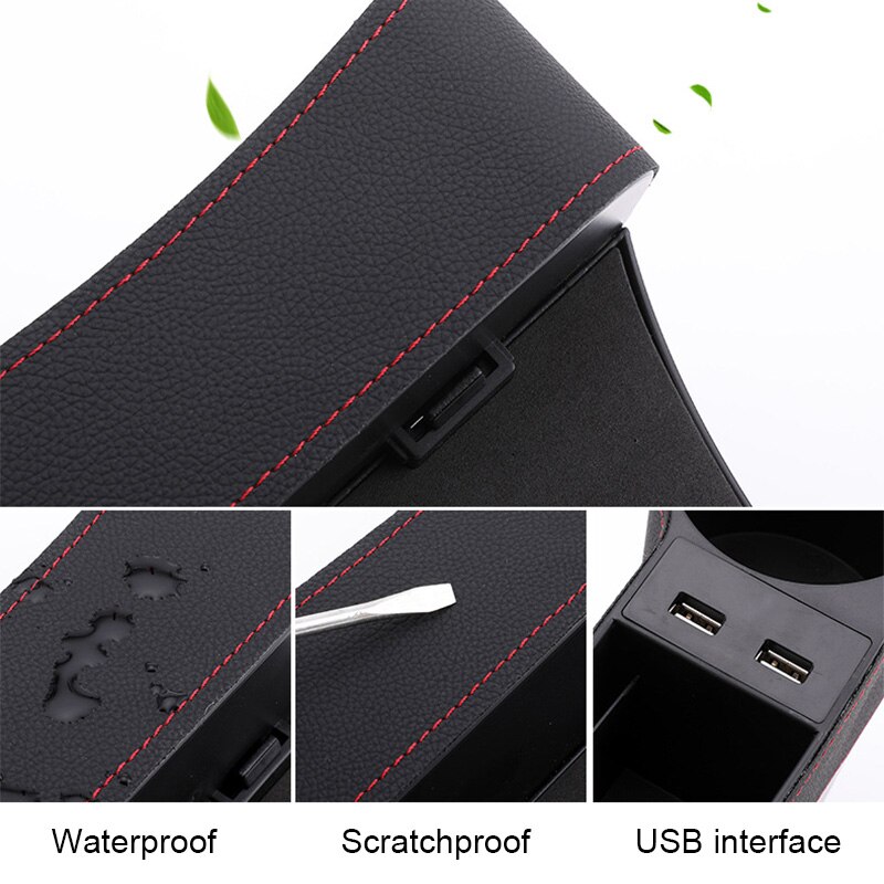 Organiseur universel de siège de voiture 2 pièces, organiseur de poche avec Interfaces USB, boîte de rangement pour accessoires intérieurs de voiture en cuir