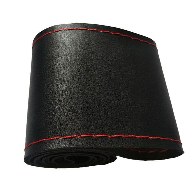 Aozbz universal 38cm- diameter bilrattedæksel fiberlæder med blød skridsikker sort diy-fletning og nåletråd: Røde linje