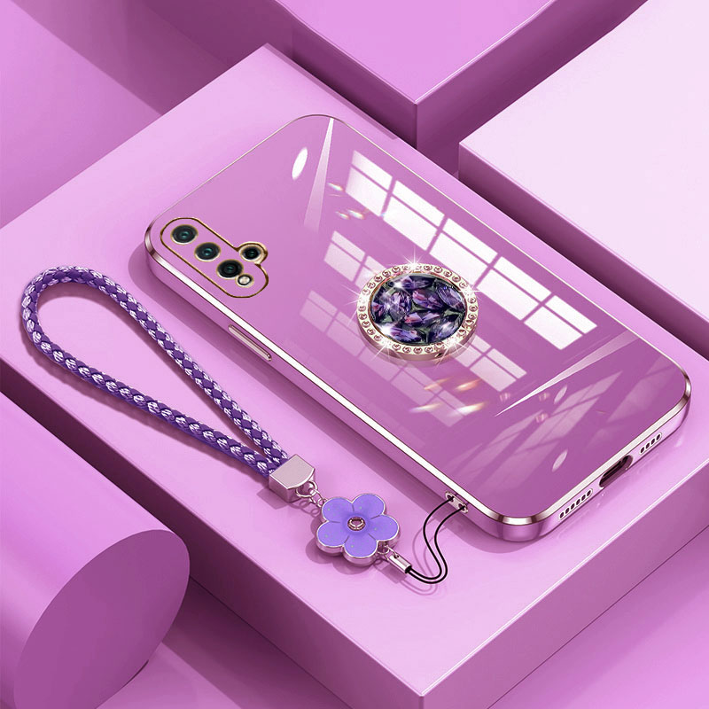 Étui avec lanière pour Huawei Nova 5T Honor 20 Lite Pro 10i 20i, coque de luxe avec support en diamant et anneau, Nova5T: PVC / Lavande