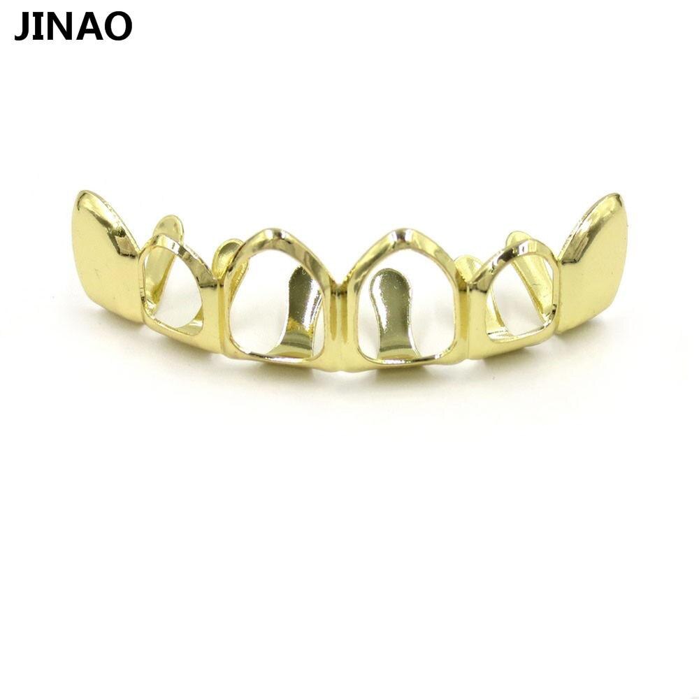 JINAO Hip Hop Gold Grillz Body Sieraden Vampire Hollow Grill Tanden Top & Bottom Grills Dental Mond Punk Tanden Caps cosplay Party: Gold Top