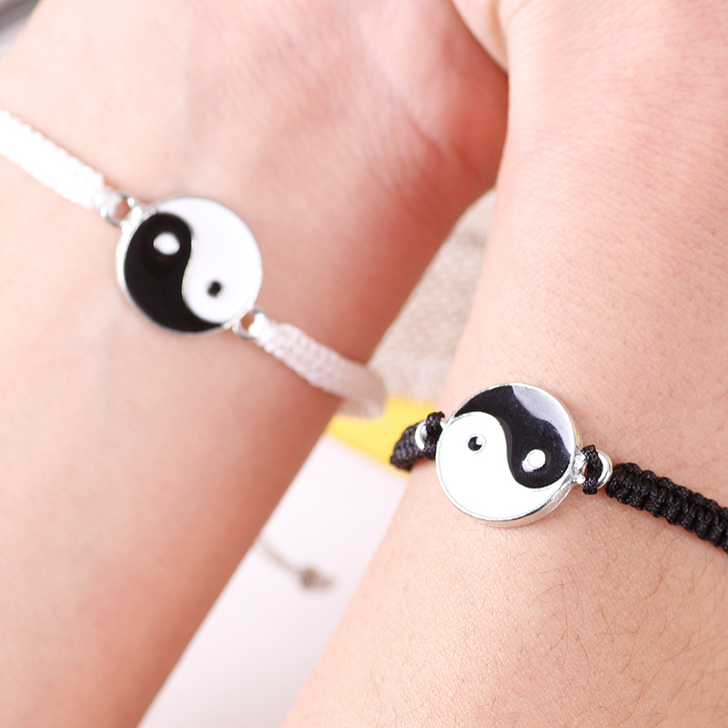 Beste Vriend Armband 2 Stuk Gevlochten Touw Tai Chi Gossip Zwart En Wit Hanger Paar Armband Bff Vriendschap Sieraden