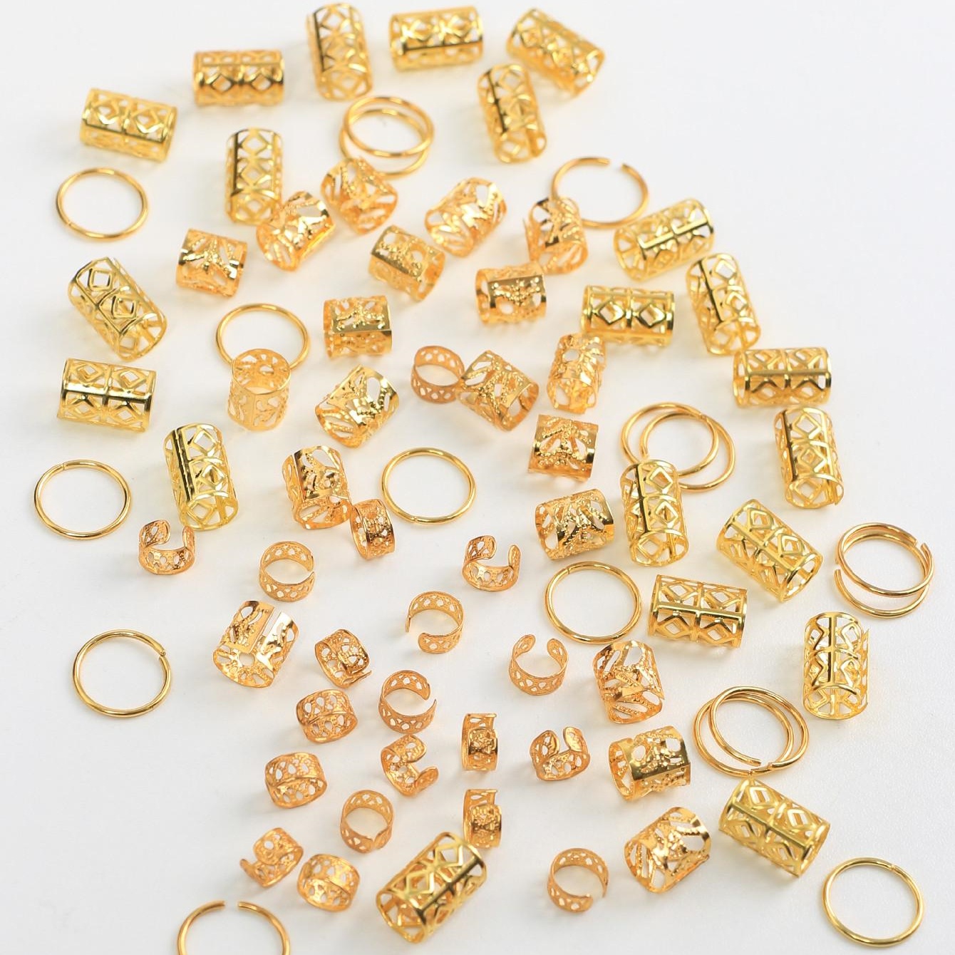 80 Uds. Anillo para el cabello ahuecado, accesorios para el cabello DIY, joyería para el cabello Loc para trenzas, cerraduras para rastas, puños de Metal trenzado para el cabello: Oro