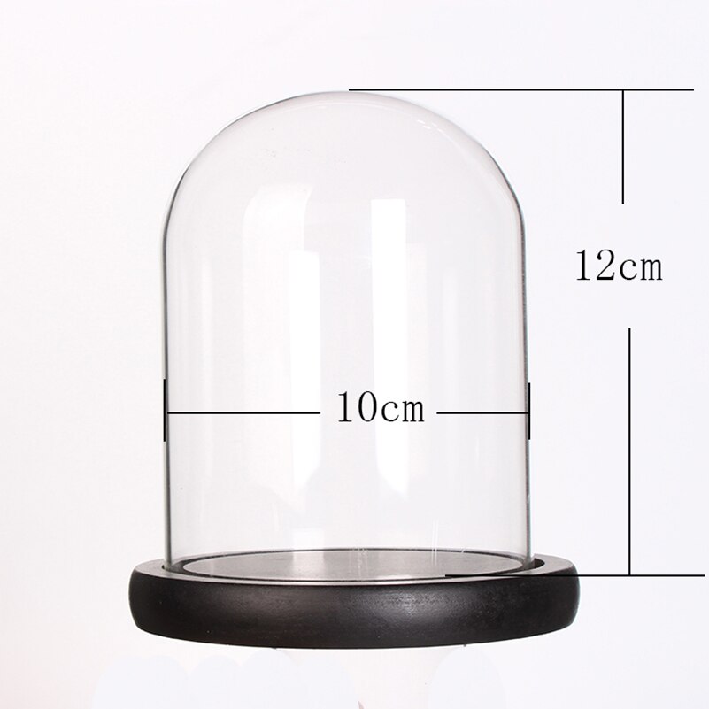 Glass Dome display case for Preserved Flowers bell jar with Wood Base Home wedding dia 10cmor 3.9inch height 12 cm or 4.7inch
