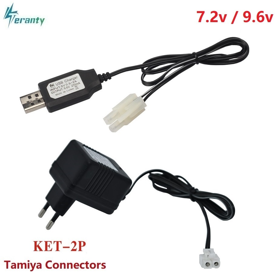 Chargeur 7.2v 9.6v pour batterie NiCd NiMH, entrée 100v-240v, sortie 7.2v 250ma avec prise Tamiya Kep-2p, prise 9.6v pour jouets RC