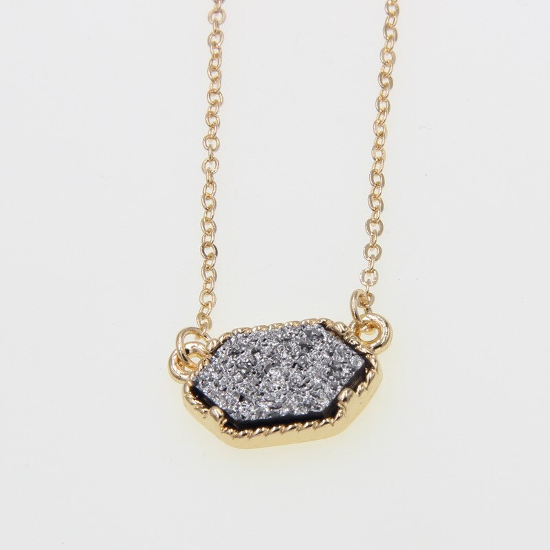 Gold Harz Druzy Drusy Anhänger Halskette Bunte Acryl Kragen Schmuck für Frauen Mädchen Kleid Hochzeit Party: Gold  light gray