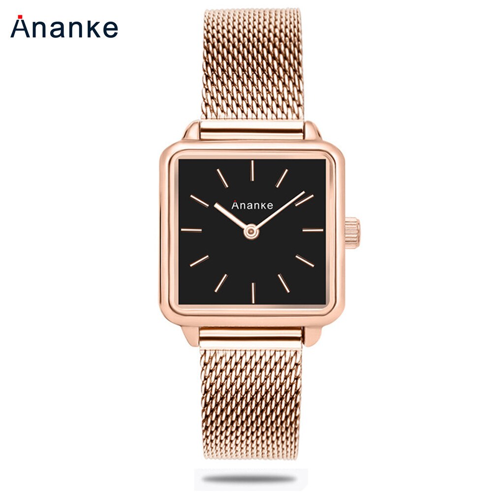 Ananke – montres à Quartz pour femmes, en acier inoxydable, bracelet en maille, étanche, carré or Rose, cadran Simple, AN25