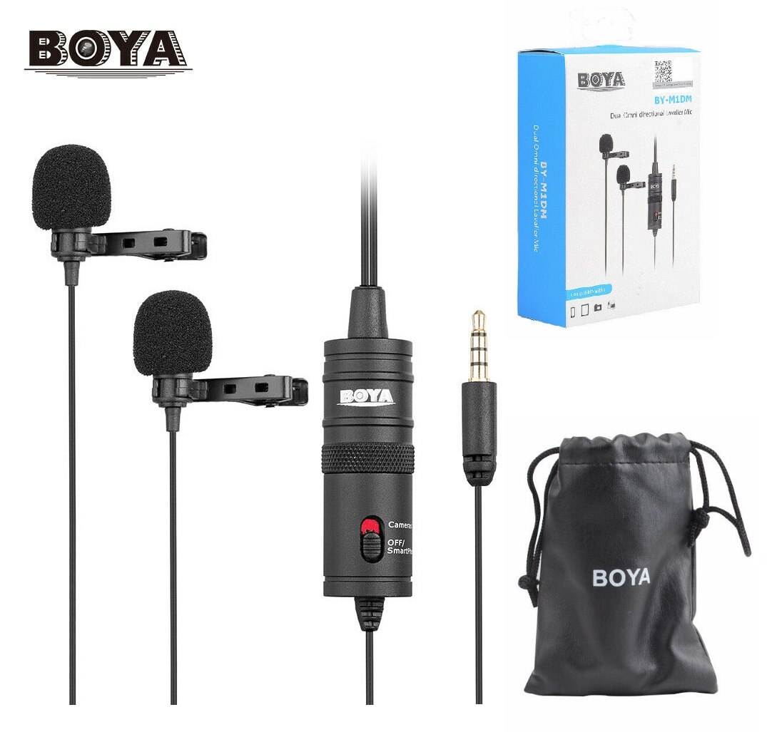 Boya BY-M1 M1DM BY-MM1 + Dual Omni-Directionele Lavalier Microfoon Korte Gun Mic Voor Iphone Smartphones Camera Dslr canon Nikon: BOYA BY-M1DM