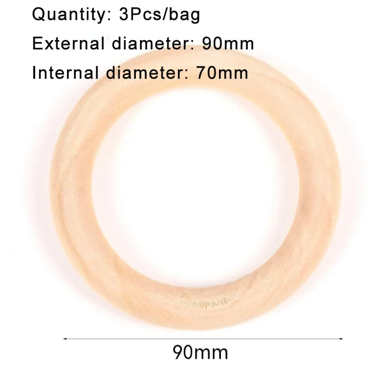 15-100mm feine naturholzringe, hölzerner beißRing für babys, kreis, diy-schmuckherstellung aus holz, ringspielzeug, anhänger, bastelaccessoires: 90mm 1 stück