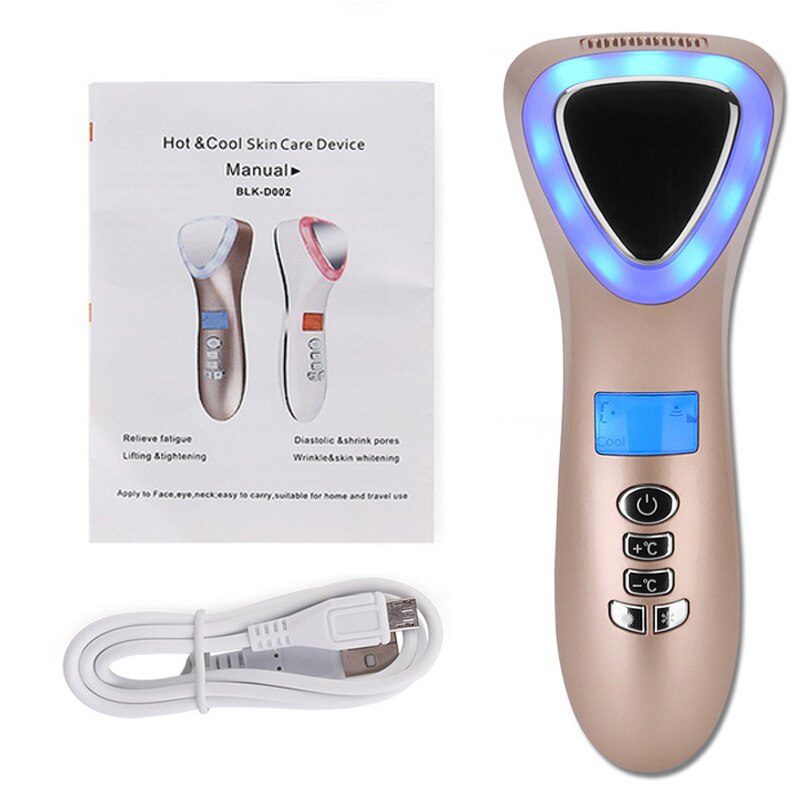 Ultrasonic Cryotherapy LED Cold Hammer Facial Lifting Vibration Massager Face Body Spa Import Export Ion Beauty Equipment: gold