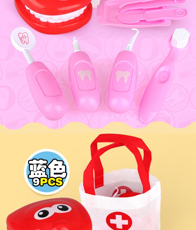 9pz Giochi Di Imitazione Giocattolo di Controllo Dentista Denti Modello impostato kit Medico Giochi di ruolo di Simulazione Learing Giocattoli Educativi per I Bambini Bambini: rosa