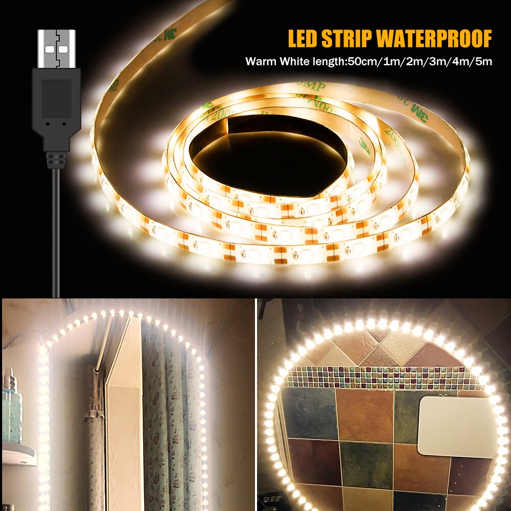 Led Make-upspiegel Licht Vanity Lamp Strip 5V USB Backlight LED Flexibele Lamp Tape Kaptafel Spiegel Lamp Voor Badkamer Decor