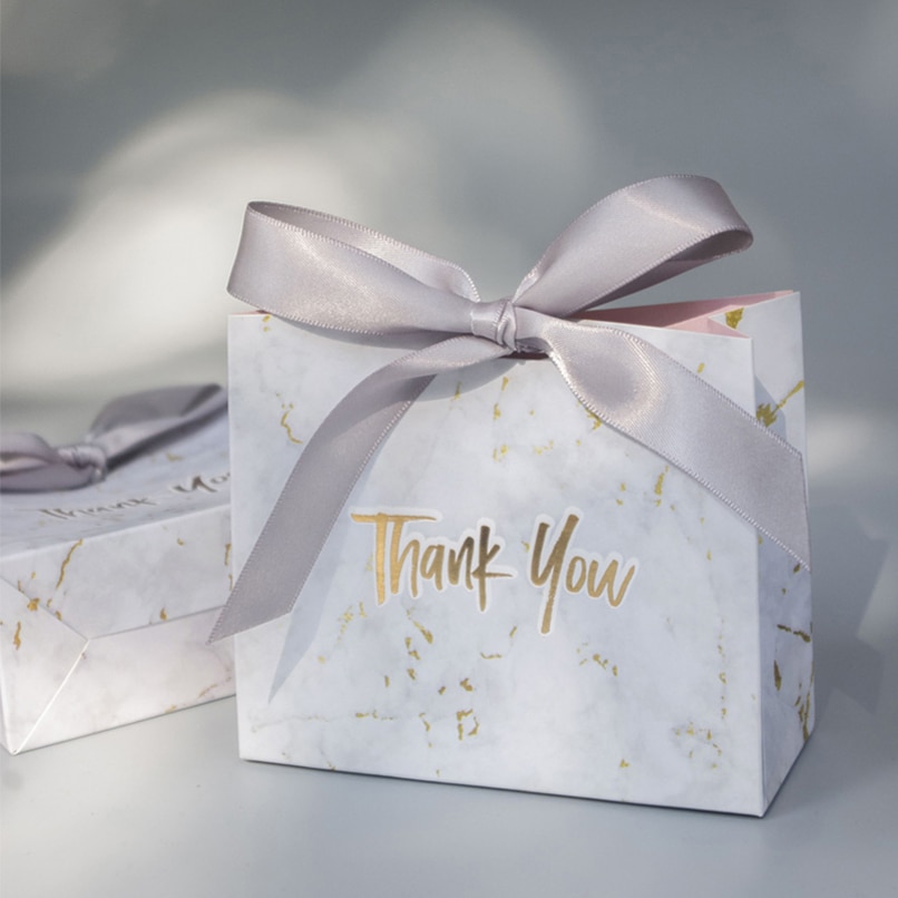 Boîte de sac à bonbons style marbre imprimé de remerciement, décoration pour faveur, fournitures de fête, coffrets pour faveurs de mariage