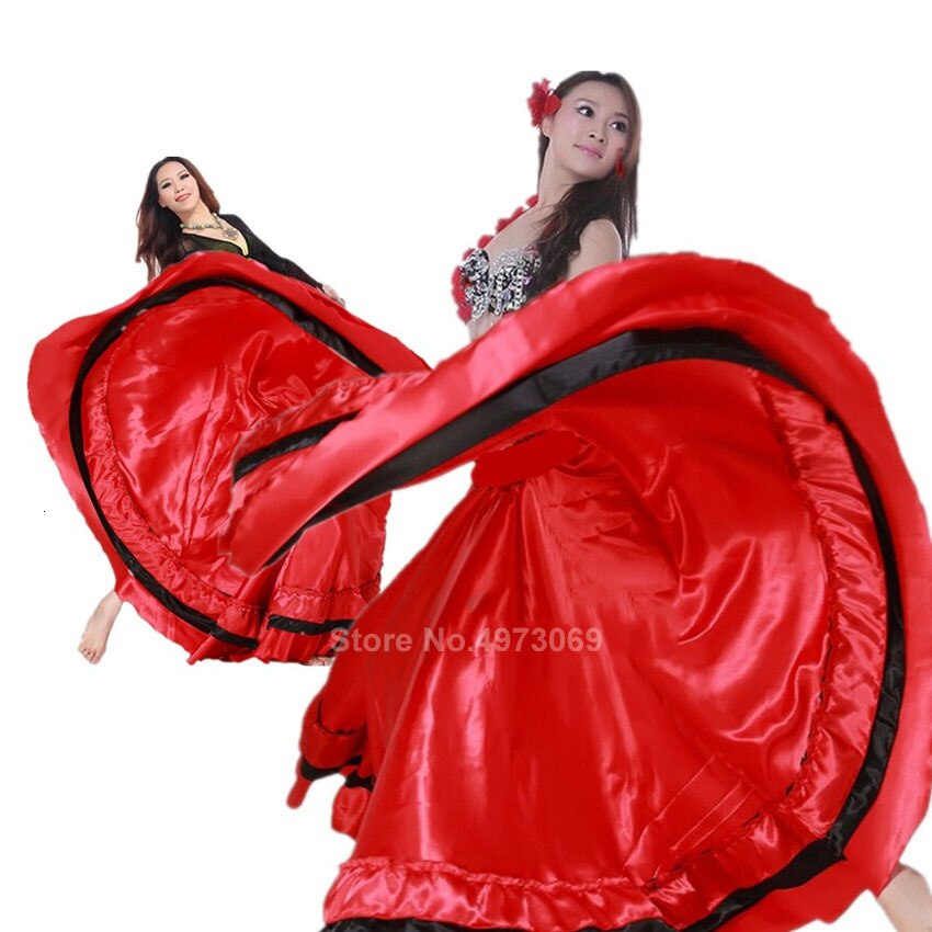 Satijn Glad Plus Size Flamenco Rok Traditionele Spaanse Stierengevecht Festival Gypsy Vrouwen Meisje Buikdansen Kostuums Prestaties