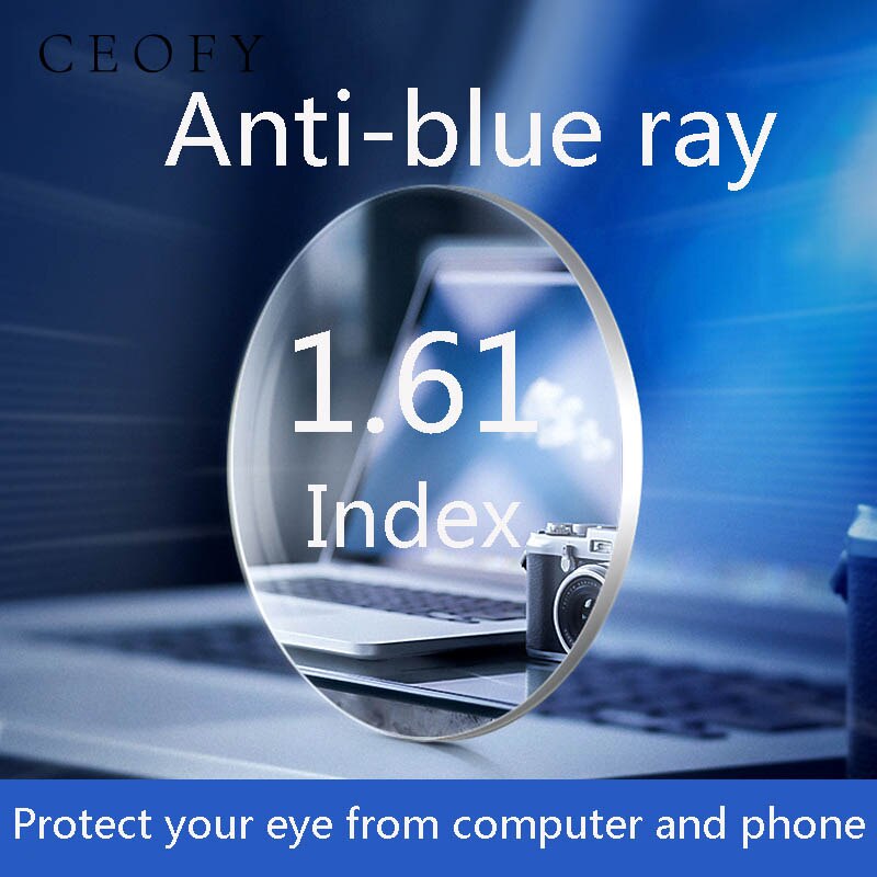 1.61 índice anti-azul ray prescrição lentes asféricas lentes de proteção de computador anti-radiação óptica miopia hyperopia lente