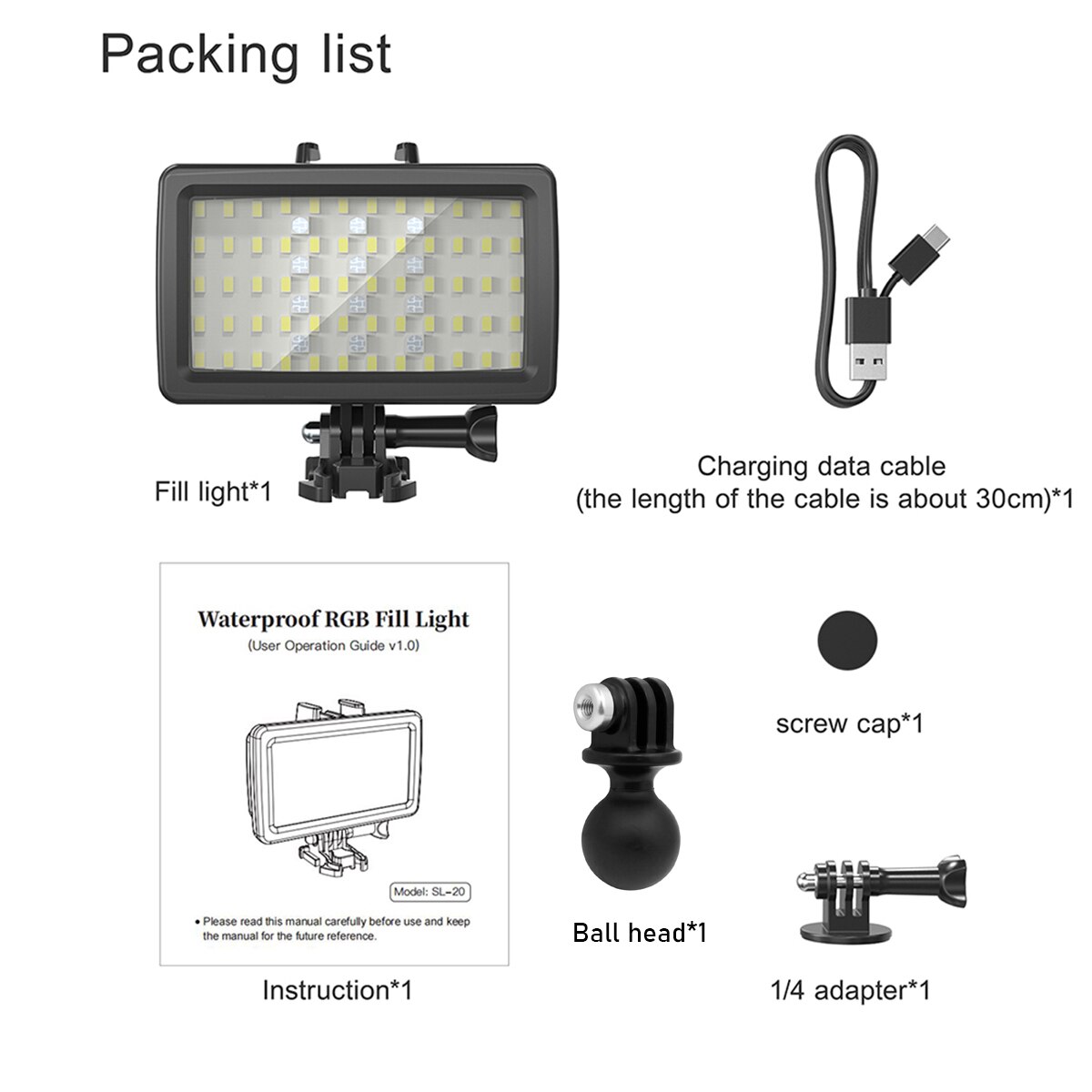 Fill light diving photography light 72 LED High Power Dimmable Waterprooffor DSLR Camera Vlog Photography Light Accessories