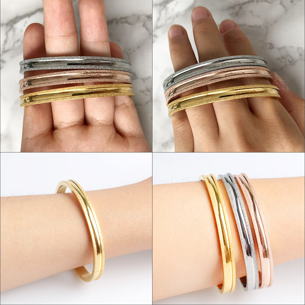 Fine4u b058 manguito pulseira para mulher 316l aço inoxidável sandblasted pulseiras & bangles 3 cores escolhas