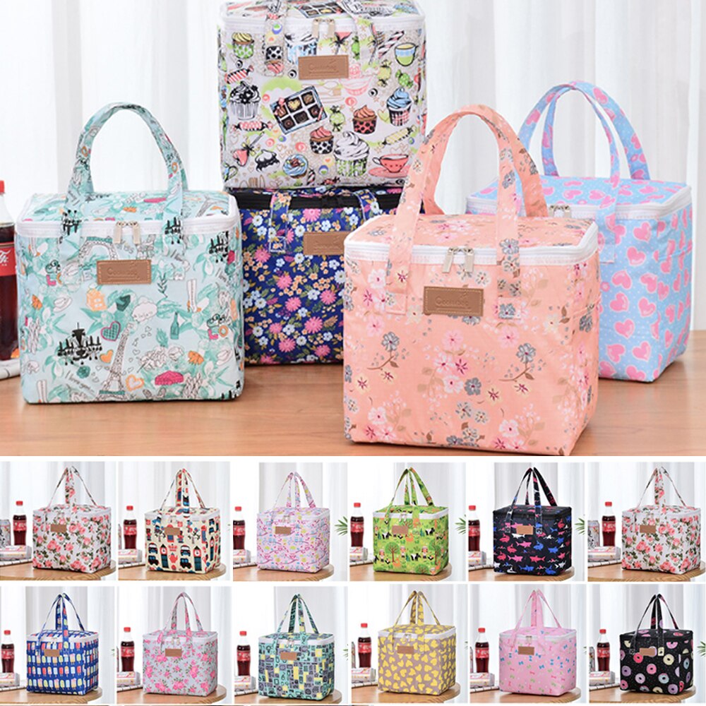 Functional Pattern Cooler Lunch Box Portable Insulated Canvas Lunch Bag Thermal Food Picnic Lunch Bags For Women Kids Handbags