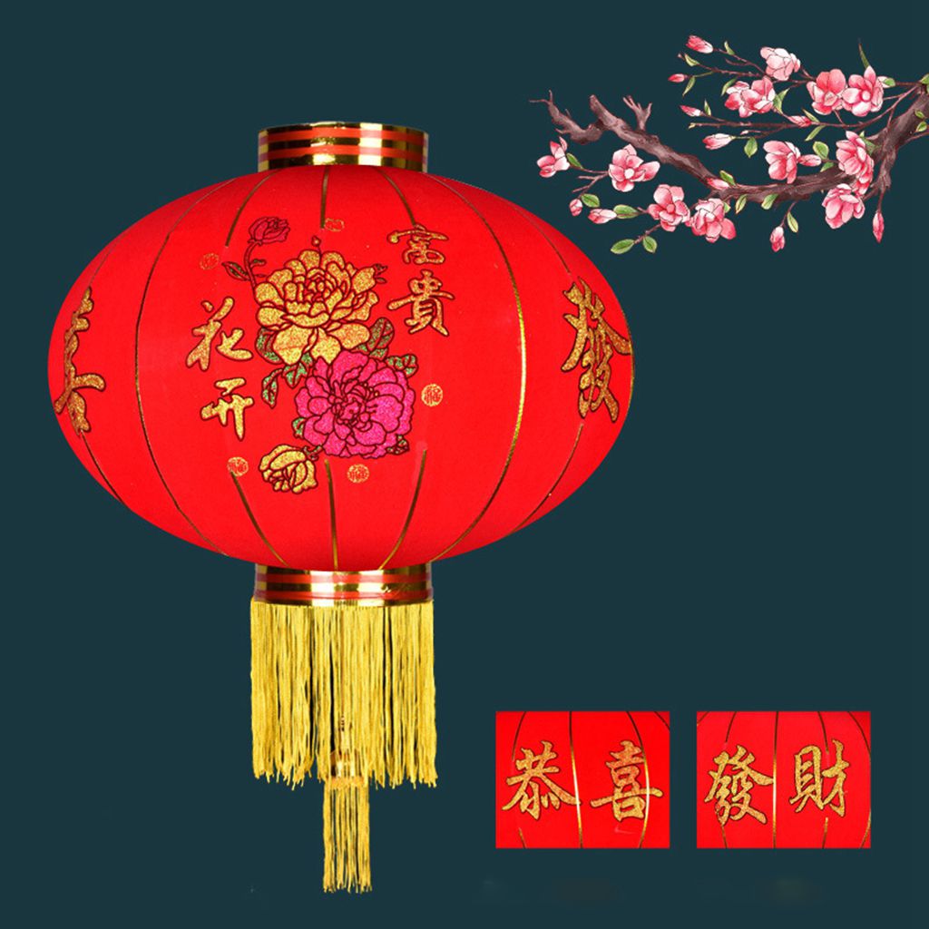 Farol de tela flocado rojo de 38cm de diámetro para exteriores, decoración de Festival de Primavera china, farol de Navidad para decoración del hogar: 6
