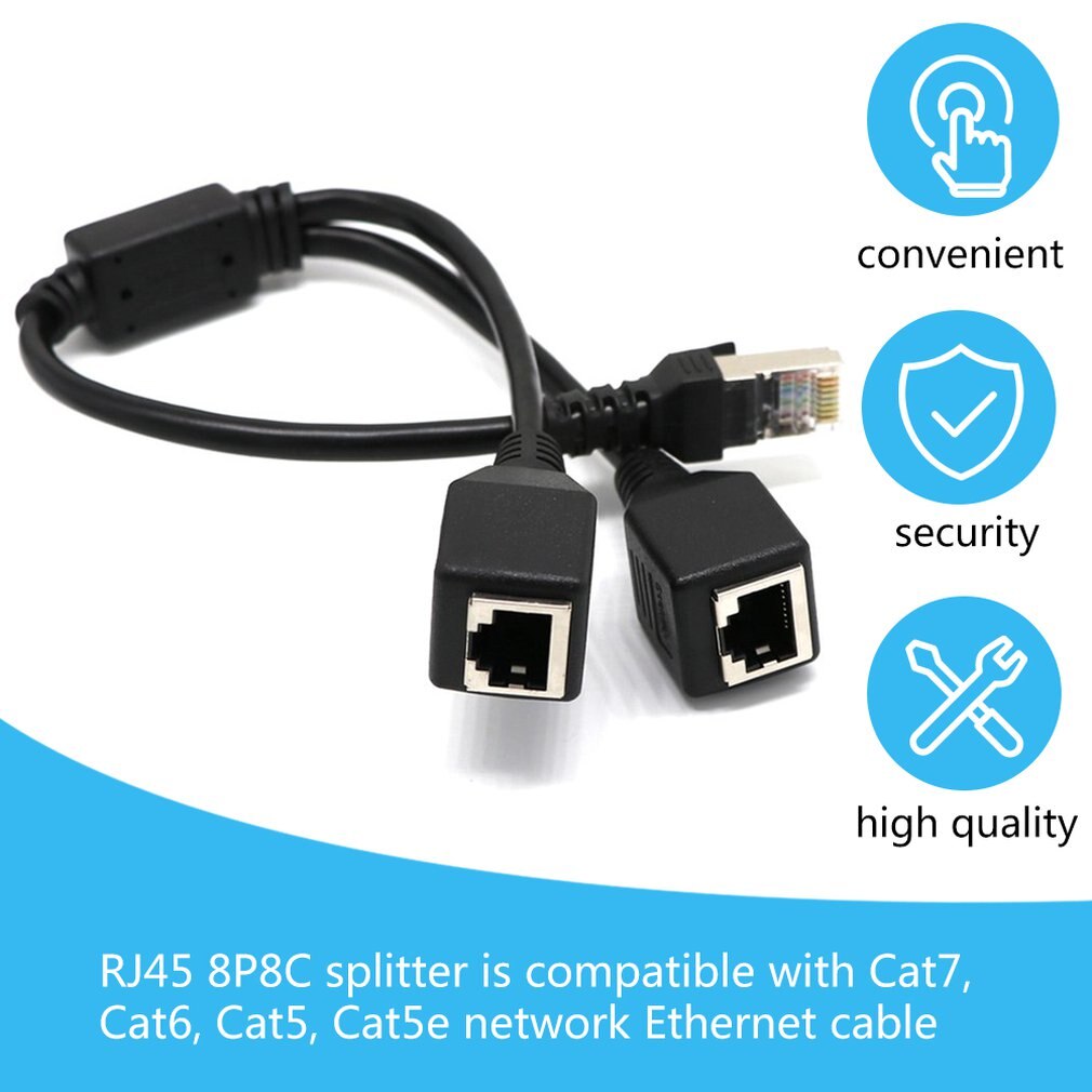 RJ45 Y Splitter Adapter Kabel 1 zu 2 Schalter Adapter Kabel für KATZE 5 LAN Ethernet RJ45 Ethernet LAN Schwarz Netz Buchse Splitter Hub