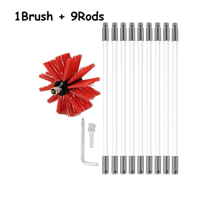 Lange Handvat Flexibele Pijp Staven Met Nylon Borstel Voor Schoorsteen Cleaner Borstel Schoon Rotary Sweep Systeem Haard Kit Rod Tool set