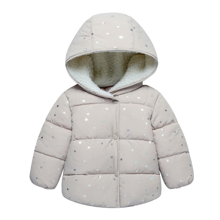 Vinterjacka för flickor parkas overall för barn pojke flicka jackor varma barnkläder stjärnor huvkappor baby ytterkläder: Grå / 24m