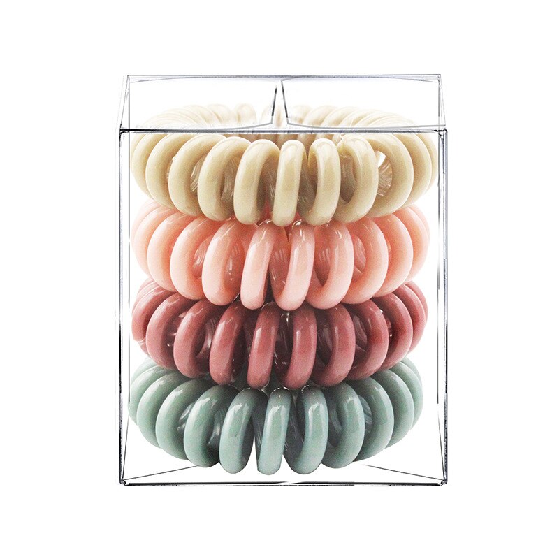 4 Pcs/Box Telephone Wire Elastic Hair Rubber Bands Transparent Spiral Hair Ties Rings Gum for Women Girls Hair Accessories: 10