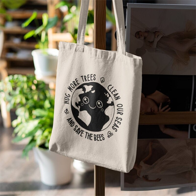 Abbraccio più alberi pulisci i nostri mari salva le api Tote Bag per donna Planet Earth ECO ambiente Shopping borse a tracolla ragazza