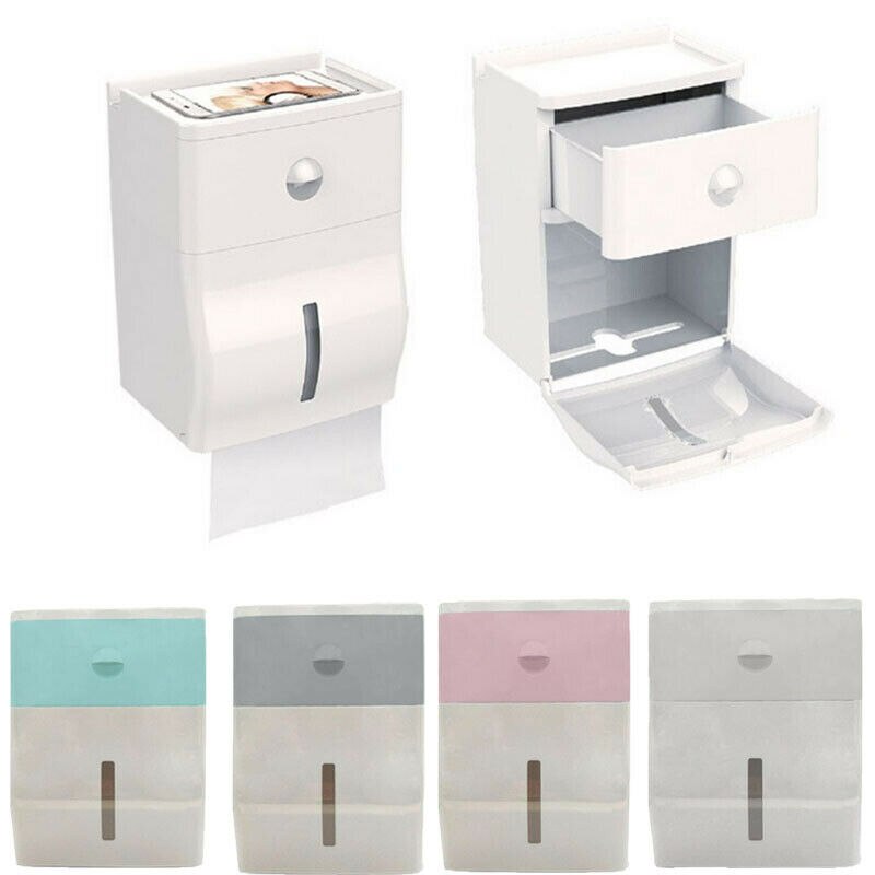 Waterproof Wall Mount Toilet Paper Holder Shelf Toilet Paper Tray Roll Paper Tube Storage Box Tray Tissue Box Home