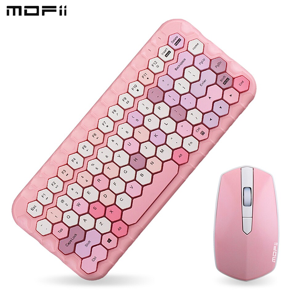 Mofii – ensemble clavier et souris miel 2.4G, 83 touches, couleur mixte, sans fil, avec capuchons de touches en nid d&#39;abeille, pour filles