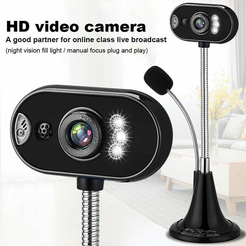 Hd kamera 4- led webkamera stasjonær datamaskin pc video usb m/ mikrofon