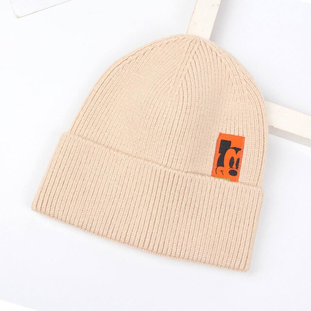 Sombreros de lana coreanos para niños, gorros de punto para bebés, con etiqueta de dibujos animados, a la , simples, para mantener el calor