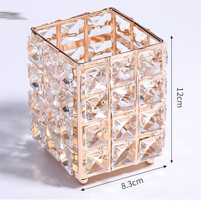 Make-Up Kwasten Houder Kristal Pen Pot Desktop Organizer Diversen Opslag Container Voor Thuis Slaapzalen (Golden, Vierkant)