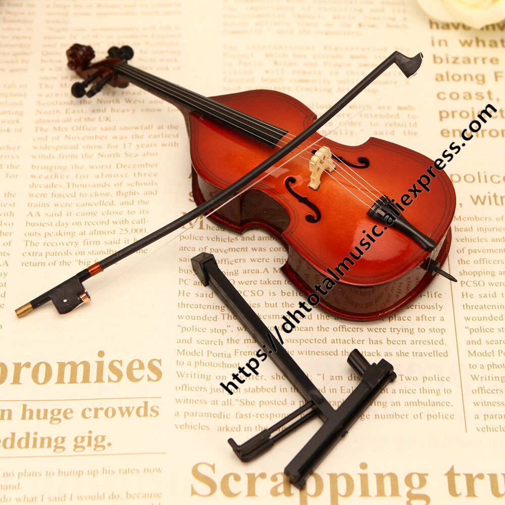 Mini doppel Bass mit Unterstützung Miniatur Kontrabass Holz Musical Instrumente Sammlung Dekorative Ornamente Modell