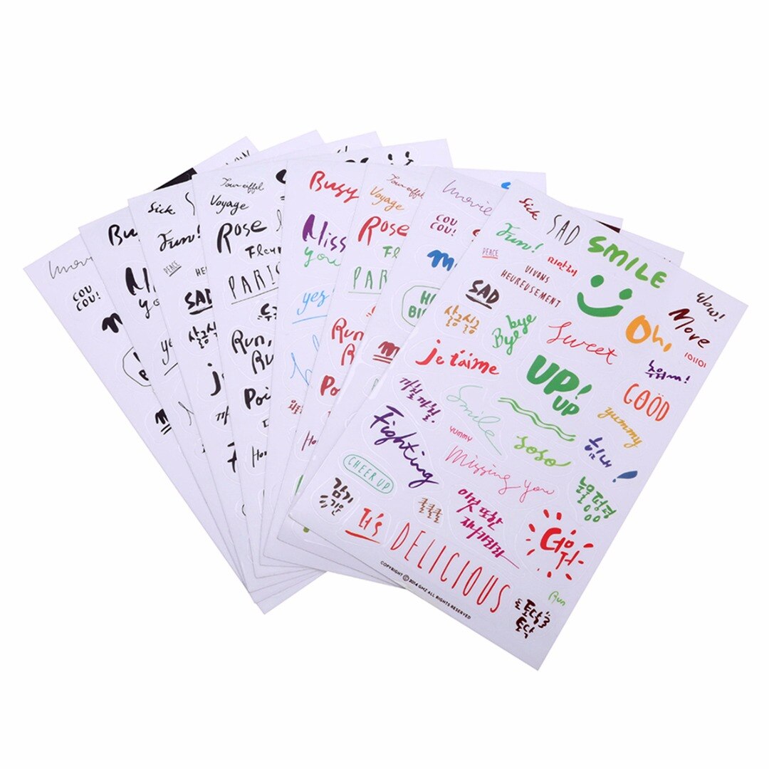 8 Sheets Simple Diary Paper Sticker for Diary Notebook Mobile Phone Journal DIY Ablum Diary Scrapbooking Label Decoration