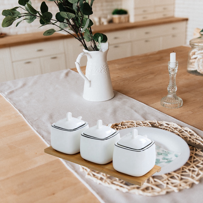 Ceramic Seasoning Can Black Line Square 3 Piece Ceramic Can Seasoning Box Bottle