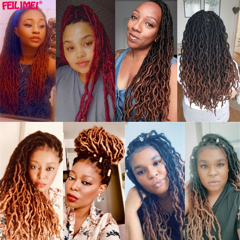 Feilimei Nu Faux locs Crochet Braids Hair 18Inch Synthetic Ombre Black Blonde Goddess Curly Hair Extensions