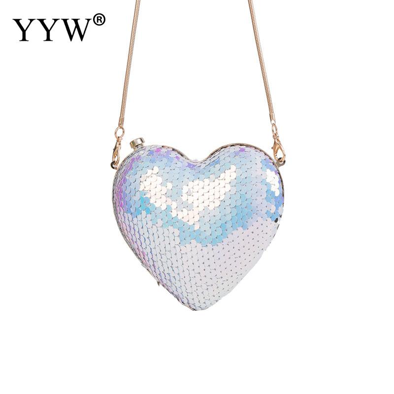 Heart Evening Clutch Bag For Women Sequin Cute Mini Chain Shoulder Bags Female Night Clutches Party Luxury