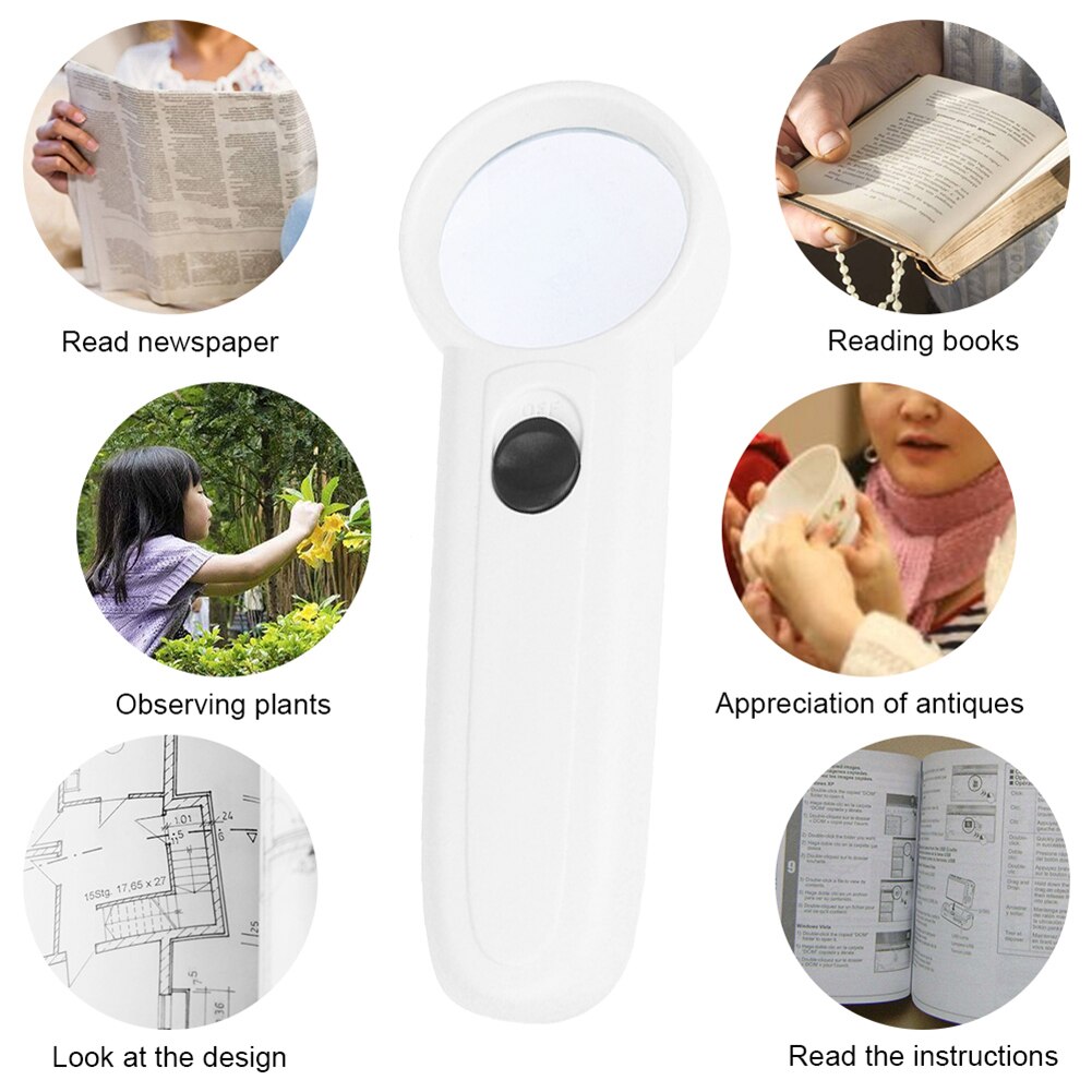 Handheld 15X Magnifier with 2 LED Light Aid Reading for Seniors Newspaper Reading Loupe Jewelry Antique Appreciation