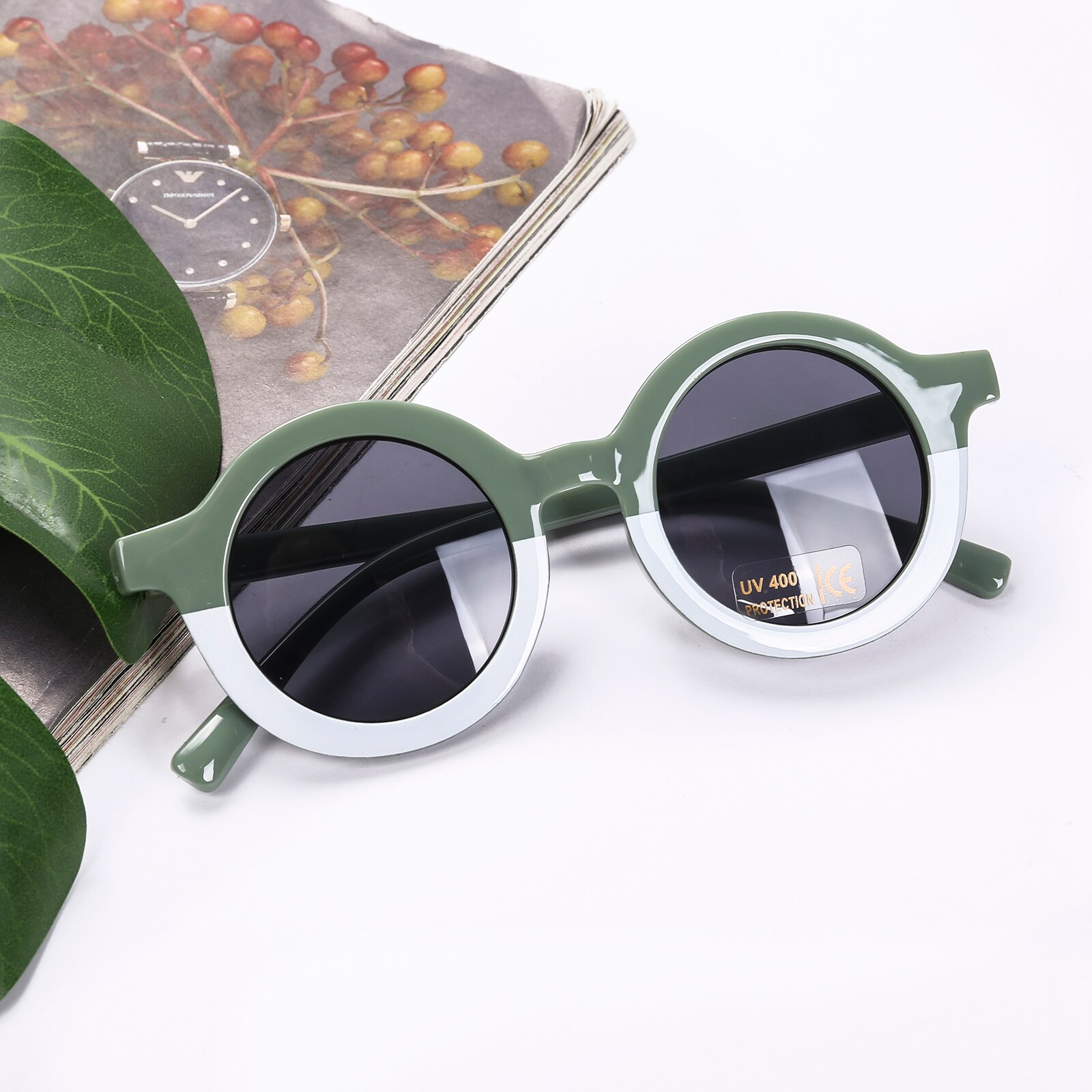 novedad de verano de los niños gafas de sol de marco redondo leopardo gafas anti-UV gafas de sol tonos de gafas para niños: Verde