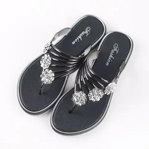 Sandales de plage antidérapantes pour femmes, bout ouvert, argent, , décontractées, cristal doré, été, maison, G6049: a / 5.5