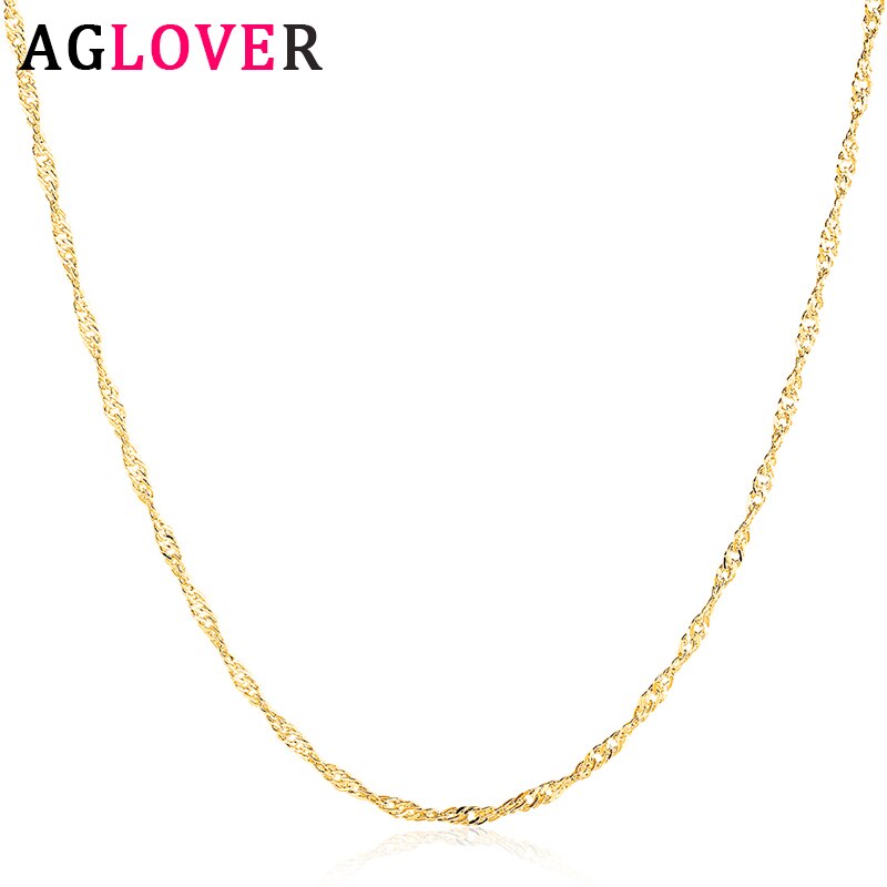 AGLOVER 925 Sterling Silver 18 Inch/20 Inch Gold/Rose Gold/Silver Water Wave Chian Necklace For Woman Jewelry