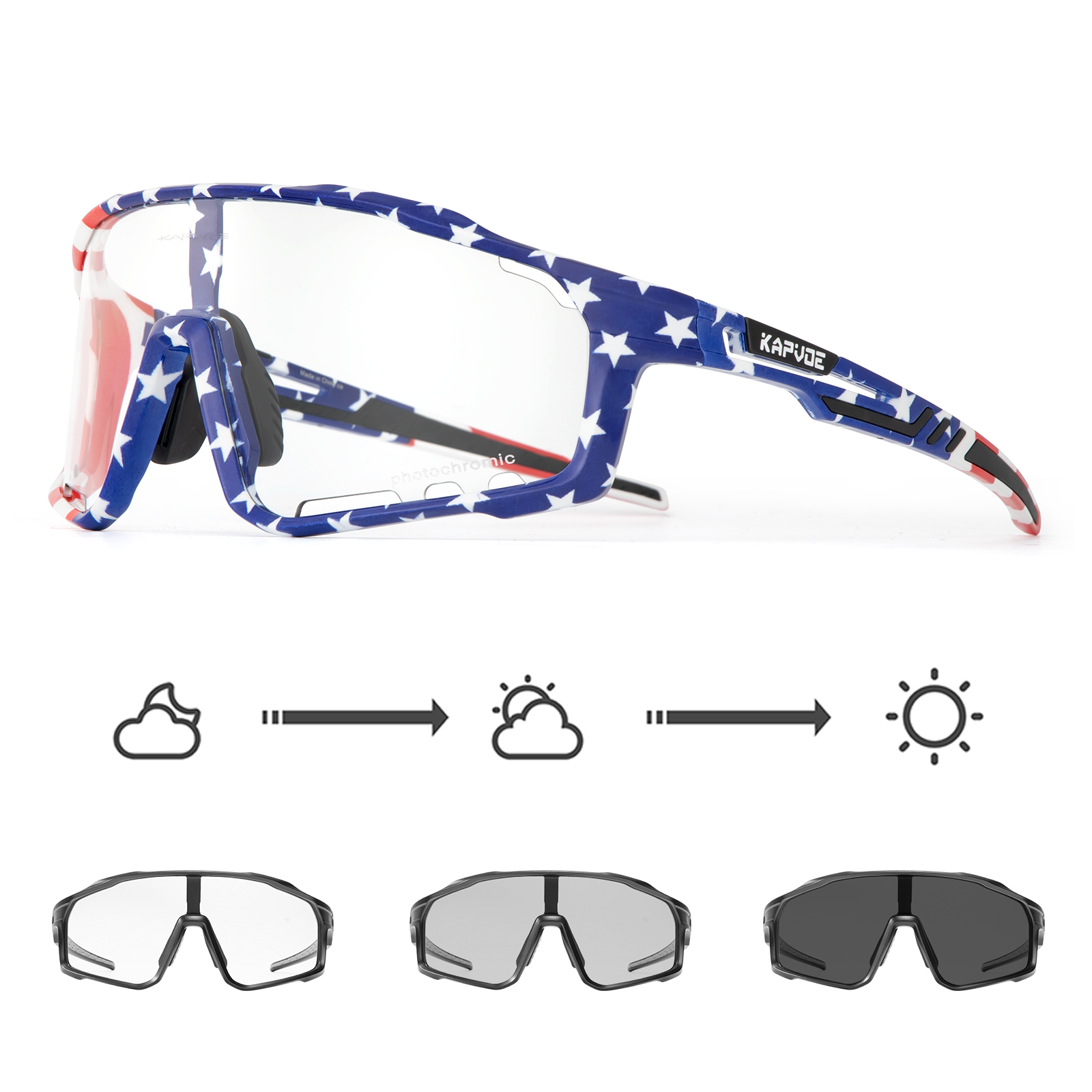 Kapvoe Photochromic Sunglasses Men's Women Sports Cycling Glasses Road Running Goggles MTB Bike Bicycle Mtb Eyewear For Driving: Champagne